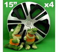 Copricerchi 15" Raven 4 Pezzi ARGENTO+nero per RENAULT Clio Scénic CITROËN C3