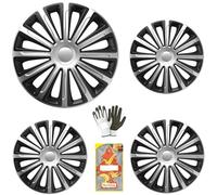 COPRICERCHIO COPRICERCHI DA 15 POLLICI COPRIRUOTA AUTO PER PNEUMATICI 185/65 R15 CC077 KIT COPPE PLATTO PER RUOTE COPRI CERCHI SILVER & BLACK 1 SET DI 4 PEZZI MATERIALE ABS VERNICIATURA AD ACQUA