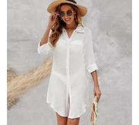 Copricostume Bianco Camicia Con Bottoni E Maniche 3/4 Stile Mare T103D28A2