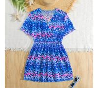 Copricostume con scollo a V stampato a cuori per ragazze pre-adolescenti per le vacanze estive 8Y,9Y,10Y,11Y,12YCuore,LettereTessuto in tulle