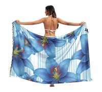 Copricostume da bagno con gigli blu, pareo avvolgente con nappe, luna di miele, taglia L