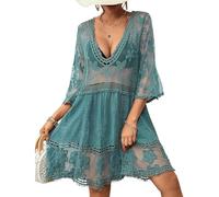 Copricostume da Bagno Donna Mare Sexy Abito da Spiaggia con Pizzo Scollo a V Bikini Cover Up Estivi Crochet Allentato Costumi da Bagno Cover Up Vestito