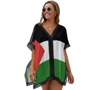 Copricostume da spiaggia con bandiera della Palestina, da donna, con scollatura a V, in pizzo, per l'estate, Colore 1, Taglia unica