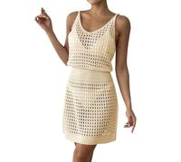Copricostume da spiaggia da donna taglia 40 abiti da spaghetti abito all'uncinetto prendisole con scollo a U senza maniche prendisole tinta unita bikini copertura leggera estate donna abbigliamento da