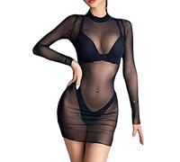 Copricostume Donna Mare Abito da Spiaggia in Rete Trasparente Sexy Maniche Lunghe Copri Bikini Cover Up Copricostumi Elegante Camicetta per Costume da Bagno Estivo Casual Costume Copribikini Nero