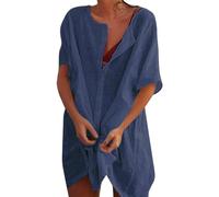 Copricostume Donna Mare Camicia Lunga Estiva Cotone V Abito da Spiaggia Tinta Unita Vestito Mare Copricostumi da Bagno Bikini Cover Up per Spiaggia Piscina (IT, Testo, XL, Regular, Regular, Navy)