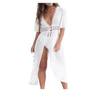Copricostume Donna Mare Cardigan Lungo con Scialle e Lacci in Pizzo Patchwork da Donna, Abbigliamento da Spiaggia Estivo Mare Donna(3XL)