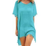 Copricostume Donna Mare,Estate Protezione Solare Spiaggia Poncho Elegante a Rete Trasparente Abito Pareo Stile Caftano Cover up Manica Lunga Righe Marine Ideali per Festival Estivi