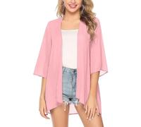 Copricostume Donna Mare Estivo Abito da Spiaggia Elegante Kimono Copricostume Cardigan Bikini Cover Up Sciolto Casual Vestiti Corti Beachwear (IT, Testo, Taglia unica, Regular, Regular, Rosa S/M)