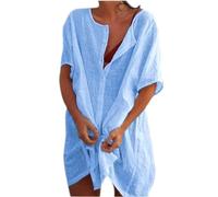 Copricostume Donna Mare Estivo Sexy Trasparente Lungo Corto in Pizzo Kimono Chiffon Boho Aperto Bikini Tunica da Spiaggia Caftano Pareo Leggero Elegante Taglie Forti (A06-Blue, L)