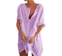 Copricostume Donna Mare Estivo Sexy Trasparente Lungo Corto in Pizzo Kimono Chiffon Boho Aperto Bikini Tunica da Spiaggia Caftano Pareo Leggero Elegante Taglie Forti (A04-Purple, XXL)