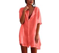 Copricostume Donna Mare Estivo Sexy Trasparente Lungo Corto in Pizzo Kimono Chiffon Boho Aperto Bikini Tunica da Spiaggia Caftano Pareo Leggero Elegante Taglie Forti (A01-Watermelon Red, L)
