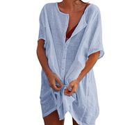 Copricostume Donna Mare Estivo Sexy Trasparente Lungo Corto in Pizzo Kimono Chiffon Boho Aperto Bikini Tunica da Spiaggia Caftano Pareo Leggero Elegante Taglie Forti (A03-Blue, L)