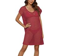 Copricostume Donna Mare Grembiule da Donna con Scollo A V A Maniche Corte Camicia Copricostume Mare Cotone Copri Costume Cotone Moda Prendisole