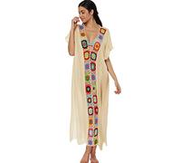 Copricostume Lungo Donna Mare Costume da Bagno Abito Spiaggia Caftano da Abiti Vestito Pareo Mare Boho Copri Costumi Copricostumi Lunghi Scollo a V Signora Cover Up Estate Abbigliamento Albicocca