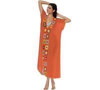 Copricostume Lungo Donna Mare Costume da Bagno Abito Spiaggia Caftano da Abiti Vestito Pareo Mare Boho Copri Costumi Copricostumi Lunghi Scollo a V Signora Cover Up Estate Abbigliamento Arancione