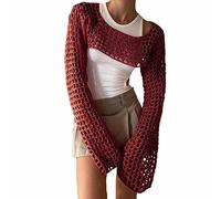 Copricostume Mare-Camicetta da Donna in Maglia A Maniche Lunghe con Girocollo in Tinta Unita da Donna Sexy Europea E