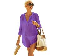 Copricostume Mare Donna Camicetta Abito Spiaggia Caftano da Abiti Pareo Tunica Costume da Bagno Mare Copri Costumi Copricostumi Scollo a V Camicia Vestito Parei da Mare Beachwear Estate Viola