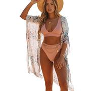 Copricostume Mare Lungo Donna Cover Up Kimono Cardigan Boho Taglie Forti Costume da Spiaggia Beach Chiffon Copribikini Floreale