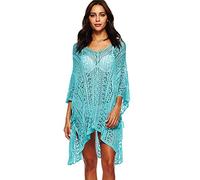 Copricostume Uncinetto Donna Mare Costume da Bagno Abito Spiaggia Caftano da Abiti Vestito Pareo Mare Boho Copri Costumi Copricostumi Scollo a V Signora Cover Up Estate Parei da Mare Beachwear Azzurro