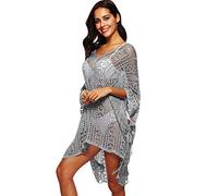 Copricostume Uncinetto Donna Mare Costume da Bagno Abito Spiaggia Caftano da Abiti Vestito Pareo Mare Boho Copri Costumi Copricostumi Scollo a V Signora Cover Up Estate Parei da Mare Beachwear Grigio