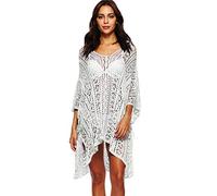 Copricostume Uncinetto Donna Mare Costume da Bagno Abito Spiaggia Caftano da Abiti Vestito Pareo Mare Boho Copri Costumi Copricostumi Scollo a V Signora Cover Up Estate Parei da Mare Beachwear Bianco