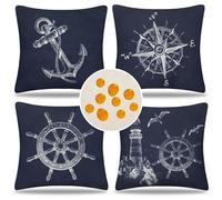 Copricuscini Blu Marino Decorativi Nautico 45 x 45cm Federe Cuscini Divano in Lino Impermeabili Primavera e Estate Moderni Fodere Quadrate Cuscini Set di 4 per Giardino Balcone Sedia Camera Letto Auto