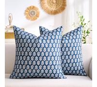 Copricuscini con Fiori Decorativi e Copricuscini Blu Navy 40x40 Federa per Cuscino Vintage Pillow Case Boho Decorazione Rustica, Divano in Stile Fattoria, Divano, Set di 2 Decorazioni per Letto