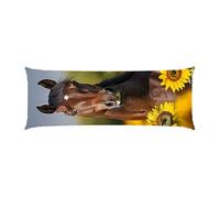 Copricuscini, Cuscino Corpo Extra Lungo 40x145cm, girasole cavallo Cuscino per Dormire Laterale per Adulti, Supporto per Schiena e Gambe, Federa Velluto, Cuscini per il Corpo, Decor della casa d-883