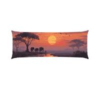 Copricuscini, Cuscino Corpo Extra Lungo 50x140cm, pratura tramonto elefante Cuscino per Dormire Laterale per Adulti, Supporto per Schiena e Gambe, Federa Velluto, Cuscini per il Corpo d-104