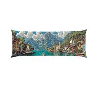Copricuscini, Cuscino Corpo Extra Lungo 50x140cm, villaggio sul lago Cuscino per Dormire Laterale per Adulti, Supporto per Schiena e Gambe, Federa Velluto, Cuscini per il Corpo, Decor della casa d-142