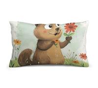 Copricuscini Cute Mouse Holding Flower Confortevoli Federe Moderna Federa da Cuscino per Letto Soggiorno Divano 16"X24"
