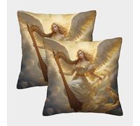 Copricuscini decorativi con angelo che gioca, stampati in 3D, modello Heaven, quadrati, super morbidi, confezione da 2, per la casa, per divano, camera da letto, 45 x 45 cm