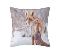 Copricuscini decorativi Fox, neve, peloso, selvaggio, freddo, morbidi copricuscini per divano, a doppia faccia, per cuscini, divano, soggiorno, arredamento per la casa, rosso e bianco, 22 x 22 pollici
