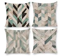 Copricuscini Decorativi per Divano Set da 4 50x50 cm, Lino Federe Cuscino, per Soggiorno, Camera da Letto, Ufficio, con Cerniera Nascosta, - Perfetti per Arredamento Casa (Geometria Nord Europa) c-381