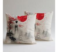 Copricuscini Divano 45×45 cm, Federe Lino Cuscini per Divano Soggiorno, set 4 Cuscini da Esterno per Decorazioni Casa Cerniera Nascosta Stampa Doppia Faccia, Sedia Cucina, Il Sole Geisha C0F-145