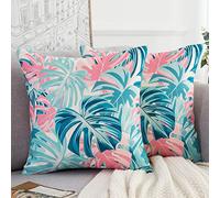 Copricuscini Divano 45x45 cm Foglia di Palma Verde Tropicale Botanico Federe per Cuscini Decorativi Primavera Estate Fodera per Cuscino Poliestere Biancheria Fodere Quadrate per Cuscino Set di 2