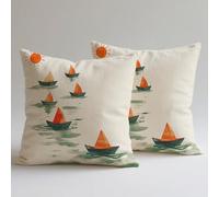 Copricuscini Divano 60×60 cm, Federe Lino Cuscini per Divano Soggiorno, set 4 Cuscini da Esterno per Decorazioni Casa Cerniera Nascosta Stampa Doppia Faccia, Sedia Cucina, Nave Il Sole C0F-1055