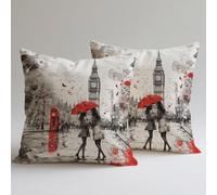 Copricuscini Divano 60×60 cm, Federe Velluto Cuscini per Divano Soggiorno, set 4 Cuscini da Esterno per Decorazioni Casa Cerniera Nascosta Stampa Doppia Faccia, Sedia Cucina, Città Rosso C0F-967