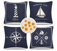 Copricuscini Divano Blu Navy Fodere per Cuscini in Lino Impermeabili 40X40 cm Fodere Cuscini Moderni Nautico Fodere Quadrate con Cerniera Invisibile Decorazioni per Casa Divano Letto Auto Set di 4
