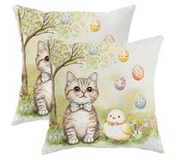 Copricuscini Spring Easter British Shorthair Cats Federe De Cuscini Set 2 Resistenti Cerniera Invisibile Copri Cuscino per Divano Casa Sedia 45X45Cm