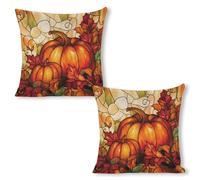 Copricuscini Stained Glass Autumn Pumpkins Federe De Cuscini Set 2 Cerniera Invisibile Lavabili Fodere Cuscini per Salotto Balcone Letti 45X45Cm
