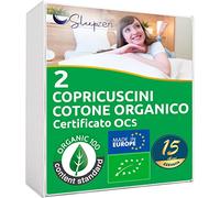 Copricuscino 40x70 in cotone organico, Proteggi Cuscino Non Impermeabile, Set di 2, Fatto in Europa, Cotone Traspirante e Assorbente, Fodera di Cuscino, Chiusura a busta