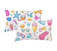 Copricuscino 50x70 Estate Set di 2, Copricuscino Impermeabile Federe Cuscino Letto, Gelato Federe Cuscini Divano, Comodo e Fresco Cuscino Lino, Cuscini per Divano Home Decor, Tutte le Stagioni S-448