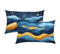 Copricuscino 50x75 Blu e Oro Set di 2, Copricuscino Impermeabile Federe Cuscino Letto, Moderno Federe Cuscini Divano, Comodo Cuscino Lino, Cuscini per Divano Home Decor, Tutte le Stagioni S-419