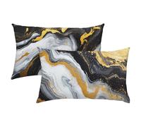Copricuscino 50x80 Oro e Nero Set di 2, Copricuscino Impermeabile Federe Cuscino Letto, Naturale Federe Cuscini Divano, Comodo Cuscino Lino, Cuscini per Divano Home Decor, Tutte le Stagioni S-407