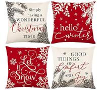 Copricuscino 60X60 Foglie Di Natale Cuscini Per Divano Durevole Quadrate Cuscino,Decorazioni Camera Da Letto Traspirabilità Copricuscini In Cotone E Lino Con Cerniera Nascosta,Set Di 4
