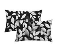 Copricuscino 70x90 Bianco e Nero Set di 2, Copricuscino Impermeabile Federe Cuscino Letto, Foglie Federe Cuscini Divano, Comodo Cuscino Lino, Cuscini per Divano Home Decor, Tutte le Stagioni S-441