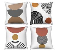 Copricuscino Boho 40x40 Set di 4, Hnmdmyi metà secolo astratto geometrico cerchio striscia decorativa Copricuscino moderno minimalista lino cuscino caso per divano letto giardino all'aperto Home Decor