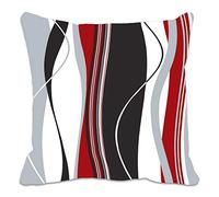 Copricuscino con strisce verticali ondulate; ideale per soggiorno, divano ecc.; colori: rosso, nero, bianco e grigio; personalizzabile